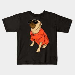 Pug Livin Life Funny Pug Wearing Sunglasses and Orange Beach Shirt Kids T-Shirt